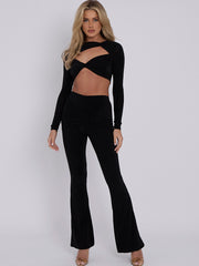 Cut Out Twist Front Crop Top & Flared Trouser Co-ord