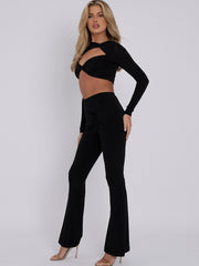 Cut Out Twist Front Crop Top & Flared Trouser Co-ord