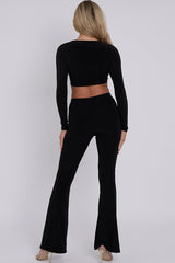 Cut Out Twist Front Crop Top & Flared Trouser Co-ord