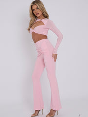 Cut Out Twist Front Crop Top & Flared Trouser Co-ord