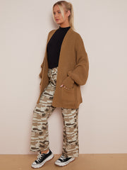 Waist Length Balloon Sleeve Knitted Cardigan