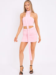 High Neck Drape Detail Slinky 3 Piece Co-ord