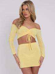 Slinky Ruched Bardot Crop Top & Mini Skirt Co-ord
