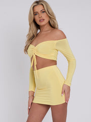 Slinky Ruched Bardot Crop Top & Mini Skirt Co-ord
