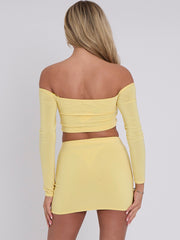 Slinky Ruched Bardot Crop Top & Mini Skirt Co-ord