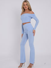 Slinky Bardot Crop Top & Fold Over Flared Trouser Co-ord