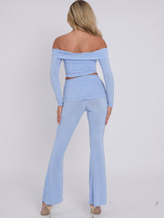 Slinky Bardot Crop Top & Fold Over Flared Trouser Co-ord