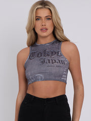 Tokyo Print Ribbed Tank Crop Top