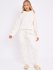 Eyelet Lace Up Detail Hoodie & Jogger Fleece Co-ord