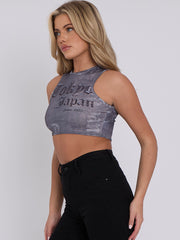 Tokyo Print Ribbed Tank Crop Top