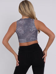 Tokyo Print Ribbed Tank Crop Top