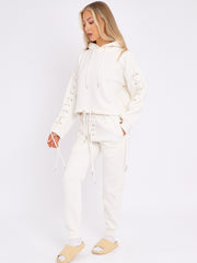 Eyelet Lace Up Detail Hoodie & Jogger Fleece Co-ord