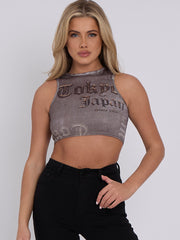Tokyo Print Ribbed Tank Crop Top