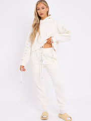 Eyelet Lace Up Detail Hoodie & Jogger Fleece Co-ord