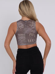 Tokyo Print Ribbed Tank Crop Top