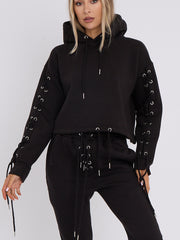 Eyelet Lace Up Detail Hoodie & Jogger Fleece Co-ord