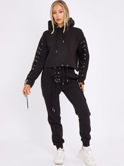 Eyelet Lace Up Detail Hoodie & Jogger Fleece Co-ord