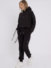 Eyelet Lace Up Detail Hoodie & Jogger Fleece Co-ord