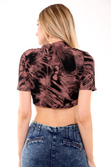 Tie Dye Lace Eyelet Choker Neck Crop Top