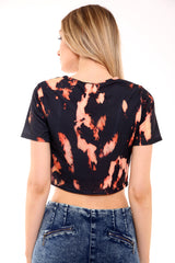 Tie Dye Knot Front States Printed Crop Top