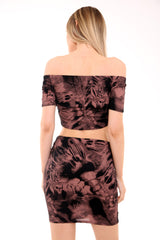 Skull & gitaarprint Tie Dye Crop Top & Rok Coördinate set