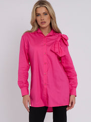 Bow Detail Oversized Buttoned Mini Shirt Dress