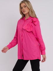 Bow Detail Oversized Buttoned Mini Shirt Dress