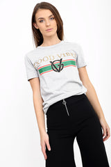 Good Vibes Slogan Printed T Shirt