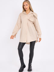 Bow Detail Oversized Buttoned Mini Shirt Dress