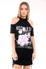 Vestido de camiseta con cuello de gargantilla de encaje "imprudente"