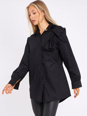 Bow Detail Oversized Buttoned Mini Shirt Dress