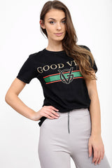 Good Vibes Slogan Printed T Shirt