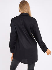 Bow Detail Oversized Buttoned Mini Shirt Dress