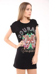 Besetzt "Courage" & Leopardendruck T -Shirt -Kleid