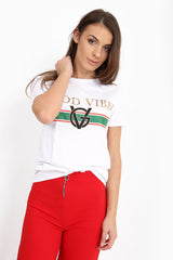Good Vibes Slogan Printed T Shirt