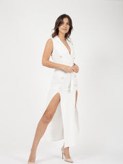 Button Detail Split Maxi Dress