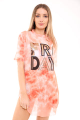Friday Printed Mesh Tie Dye Oversized Top