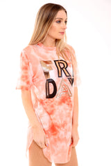 Friday Printed Mesh Tie Dye Oversized Top