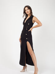 Button Detail Split Maxi Dress