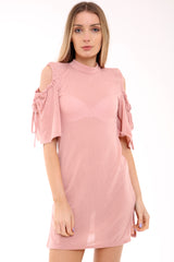 Vestido de camisa de cuerpo fría de hombro frío