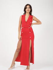 Button Detail Split Maxi Dress