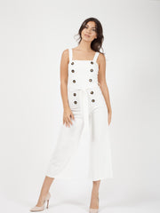 Mock Button Detail Belted Culotte Jumpsuit