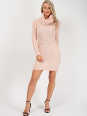 Roll Neck Button Front Knitted Dress