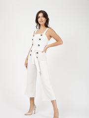 Mock Button Detail Belted Culotte Jumpsuit