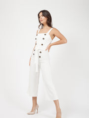 Mock Button Detail Belted Culotte Jumpsuit