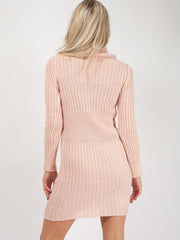 Roll Neck Button Front Knitted Dress