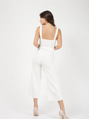 Mock Button Detail Belted Culotte Jumpsuit