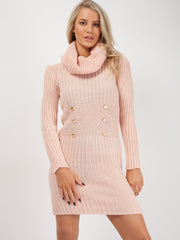 Roll Neck Button Front Knitted Dress