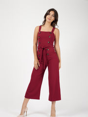 Mock Button Detail Belted Culotte Jumpsuit