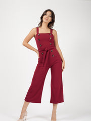 Mock Button Detail Belted Culotte Jumpsuit